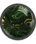 Four Pack Dope Dark Green Marble Texture Drawer Knobs Premium Crystal Glass surface with gold accents for cabinet upgrade.