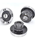 Three Premium Mini Flange Four Axis Collet Chucks for Lathe Tool, 80mm and 100mm, high precision carbon steel, ER16 ER25 ER32 ER40 ER50 compatible.