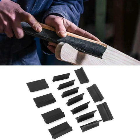 14 Piece Flexible Contour Sanding Pad Kit With 28 Angled Grip Handles For Auto Detailing And Woodcraft Jobs That Keep Your Setup Rad While Crushing Every Curve No Sweat, shown in use on wood.