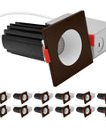 2 Inch Led Recessed Lighting Kit Featuring Heavy Hitter Glare Free Deep Recessed Trim Square Bronze 12 Pack with adapters.