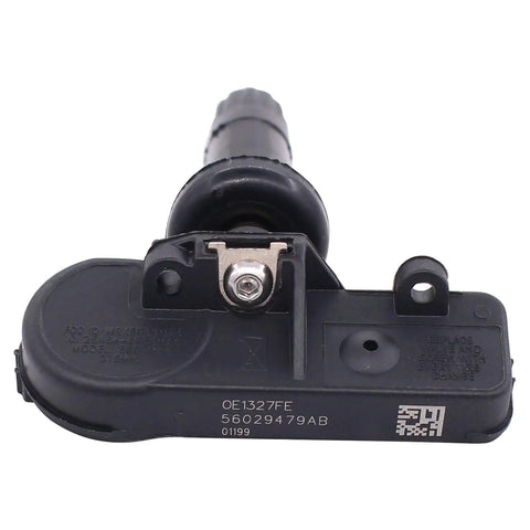 315MHz TPMS Tire Pressure Monitoring Sensor Plug-and-Play Replacement For 56029465AB OE References 56029479AB 56029465AA 56029465AC 56053036AA Fits Chrysler And Dodge Cars 2005-2014 Including Aspen, Pacifica, Town And Country. Black TPMS sensor shown front view with mounting bracket and OE 56029479AB marking
