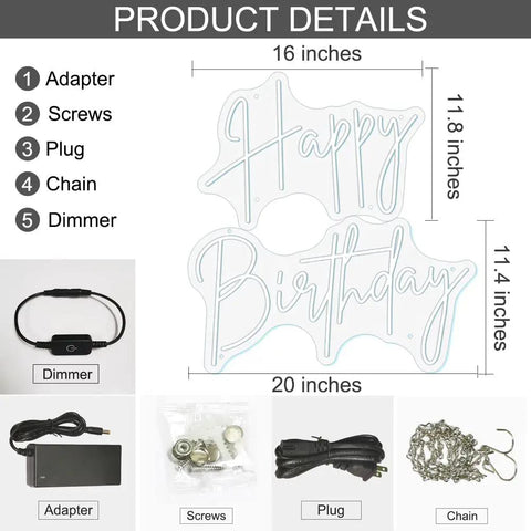 Lit Dimmable Led Neon Sign For Birthday Party Decor Large Wall Art Cold White One Line 23.6 by 11.8 Inches product details