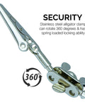 Close-up of stainless steel alligator clamp from Adjustable Soldering Helping Hand With Pro Grade Magnifying Glass Third Hand Solder Aid
