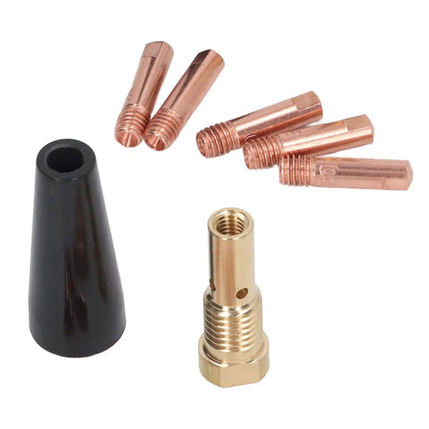 Pro Grade MIG Gun Gasless Welding Accessories Kit 7 Piece Set With Conductive Copper Tips and Nozzle