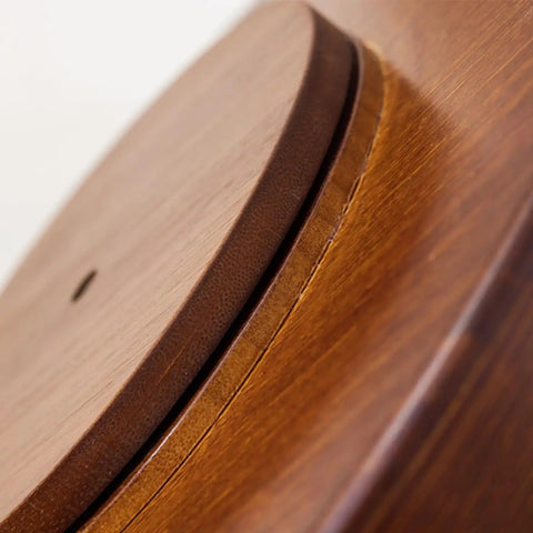 Close-up of the smooth surface of the 12 Inch Bamboo Lazy Susan Turntable for Kitchen Pantries, showcasing its fine wood grain.