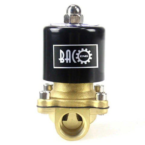 Front view of Brass Electric Solenoid Valve Three Quarter Inch NPT AC 110V Normally Closed for plumbing and auto water lines