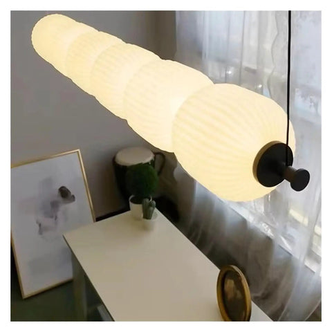 White Glass Bulb Chandelier Long Glass Pendant Lamp for Bedroom Living Room Restaurant LED Pendant Light, overhead view with soft lighting.