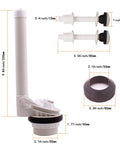 Built Tough Two Inch Toilet Flush Valve Replacement Kit With Sealed Gaskets And Reinforced Bolts For Standard Two Piece Tanks shown with dimensions.