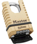 ProSeries Shrouded Brass Resettable Four Digit Padlock With Large Glove Friendly Dials, 2.25in, worksite tough industrial lock.
