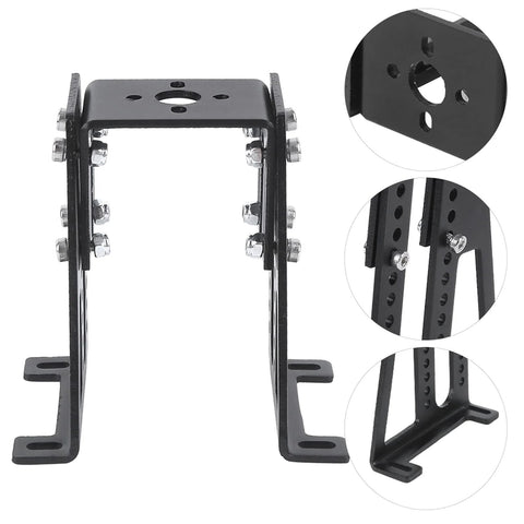 Front view of black aluminum alloy RC motor mounting bracket, removable, with bolts for small model aircraft.