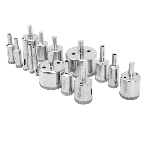 Heavy Duty 15 Piece Drill Bit Hole Saw Kit For Glass Marble Ceramic Tile And Granite Plating Coating Fast Chip Removal Water Lube Precision Boring Tools, 6-50mm set