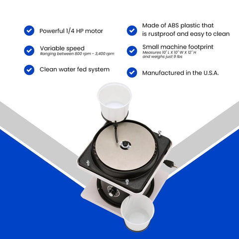 8 Inch Pro Grade All U Need Lapidary Machine For Stone Cabbing And Polishing, top view showing disc setup and features