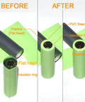 360 Piece 18650 Battery Sleeves And Flat PVC Heat Shrink Tubing Kit With Self Adhesive Insulator Rings Cyan For Safe Battery Insulation Quick Install And Durable PVC Wraps, before after battery tip