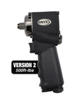 Side view of Onyx Half Inch Nano Impact Wrench V2 Delivers 500 Foot Pounds Max Torque With Ultra Short Profile Under Four Inches.