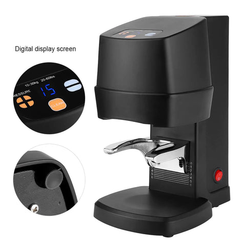 Top Shelf Electric Coffee Powder Tamper 58mm Portafilter Automatic Espresso Press with digital screen and pressure settings.