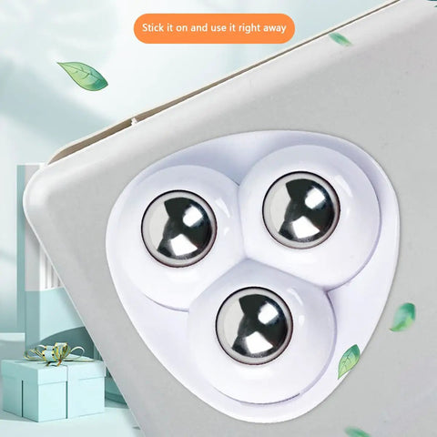 Close-up of 8 Pack Mini Swivel Caster Wheels with Self Adhesive Backing and Triple Ball Bearings for smooth rolling.