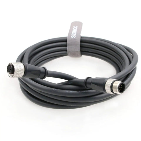 M12 A Code 8 Pin Male To Female Connector Sensor Cable 5 Meter High Flex Waterproof IP67 coiled on white background