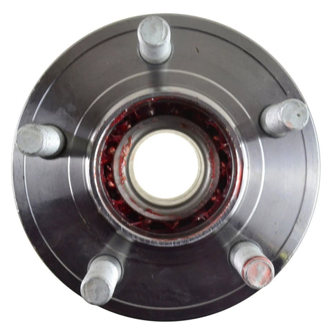 Two Piece Front And Rear Wheel Bearing And Hub Assembly Set For 2005 2009 Chrysler 300 2006 2009 Dodge Charger And 2005 2008 Magnum Premium OEM Grade Hub Bearings With Easy Install, close-up view of the front hub with visible lug bolts and bearing interior.