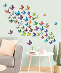 80 Piece Butterfly Wall Decor Set With Foldable Wings Waterproof Reusable PVC Wall Stickers in living room setting