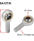 Heavy Duty Self Lubricating Rod End Bearings Four Pack With 12mm Bore And M12x1.75 Metric Male Thread Right Hand Heim Joint close-up image showing detailed dimensions.