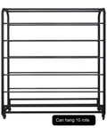 Heavy Duty Rolling Vinyl Storage Rack With Adjustable Rods For Wallpaper And Leather Rolls Slick Black Steel Craft Cart visible from the front.