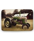 Thick Soft Absorbent Old Tractor Photo Farm Bath Rug with Non Slip Backing, showing vintage green tractor on farm background.