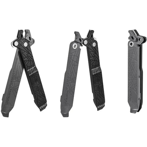 Power Lever X 5-In-1 Master Link Pliers And Tire Levers With Chain Hook Presta Core Tool in steel and polymer, three angles