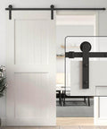 Heavy Duty Black Barn Door Hardware Kit For Five Foot Single Sliding Door Carbon Steel Track Rail J Shape Roller System Easy Install