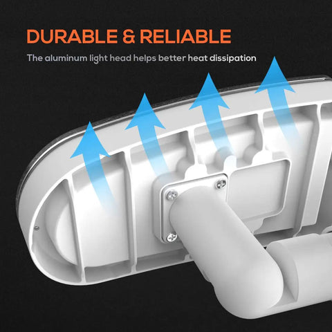 Back view of Ultra Bright Outdoor Motion Sensor Flood Light With Dual Heads, showing aluminum head for heat dissipation