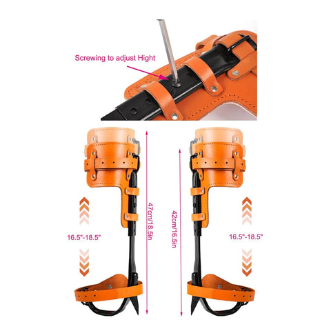 Beefy Tree Climbing Spikes Set With 45 Steel Forging height adjustable design and cowhide leather straps for arborist use.