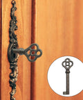 Heavy Duty Solid Brass Skeleton Keys With Antique Finish Plus Two Classic Barrel Designs And Durable Key Rings For Fixing Vintage Door Locks And Adding Dope Retro Decor To Your Home in use on a wooden cabinet.