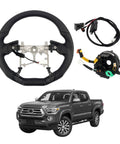Toyota Tacoma 2016 2023 Heated Perforated Leather Steering Wheel Replacement Kit with wiring and components displayed