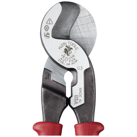 Close-up of Pro Grade Journeyman High Leverage Cable Cutter And Wire Stripper For Aluminum Copper And Communications Cable.