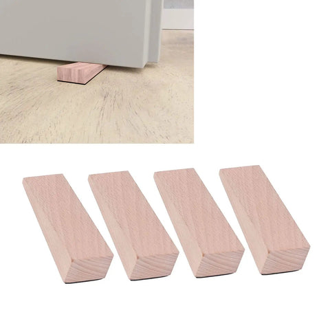 Four Pack Wooden Door Stops With Non Slip Wedge Grip For Home And Office Use Durable Heavy Traffic Classrooms Entryways Keeps Doors From Slamming Everyday