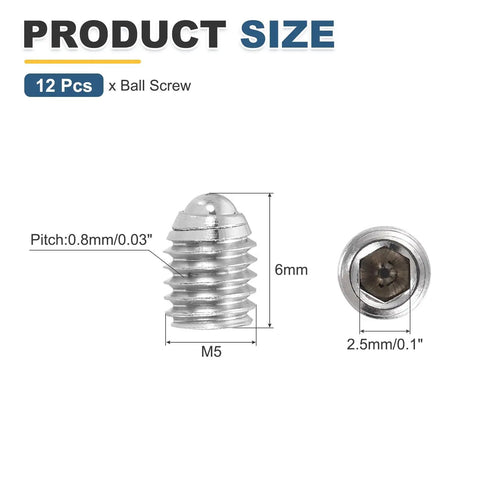 Heavy Duty Ball Point Set Screws M5x6mm 304 Stainless Steel Hex Socket Spring Plungers Grub Screw dimensions