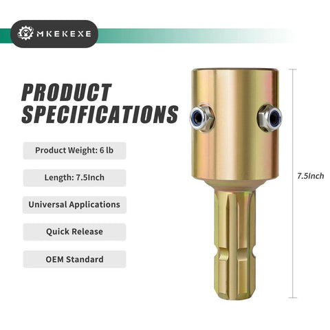 Heavy Duty Pto Extender Adapter For Tractor Shaft Extension Universal 1-3/4 To 1-3/8 Spline measures 7.5 inches, 6 lb alloy steel.