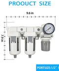 Half Inch NPT Air Filter Regulator Combo With Water And Oil Trap Separator And Air Dryer System, 0 To 150 Psi Pressure Gauge