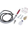 Straight Shot Precision Pneumatic Pencil Die Grinder Kit For Mechanics And Fabricators Featuring A Featherlight Grip and Knockout Torque includes hose, bits, and accessories.