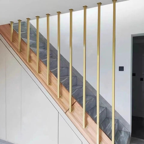 Real Deal Gold L Shape Stair Handrail Built Tough For Indoor Steps Heavy Duty Galvanized Metal Guardrail With Anti Slip Safety Grip adjustable for modern staircases