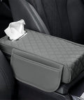 Premium Waterproof PU Leather Center Console Armrest Booster Cushion Pad Fit For Tesla Cybertruck 2025 on a car armrest.