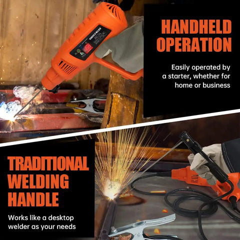ARC Handheld Welder 110V IGBT Inverter With Digital Display Portable Hot Start MMA Welding Gun in use, with sparks and handle detail
