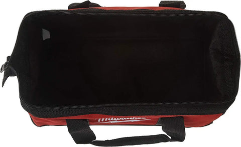 Top view of 16 Inch Heavy Duty Tool Tote Bag with padded bottom, water resistant 600 denier canvas, visible handles, and interior space.