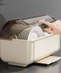 Sleek White Plate Drying Rack And Smart Kitchen Organizer Built With Hella Sturdy Pp Pet Material Offering Massive Counter Storage That Acts As A True Lifestyle Game Changer with removable top cover.