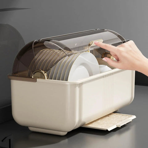 Sleek White Plate Drying Rack And Smart Kitchen Organizer Built With Hella Sturdy Pp Pet Material Offering Massive Counter Storage That Acts As A True Lifestyle Game Changer with removable top cover.