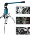Bulletproof Heavy Duty Hydraulic Gear Puller With 10 Inch Stroke And 10 Ton Pulling Capacity shown in vehicle repair setting.