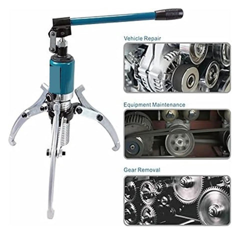Bulletproof Heavy Duty Hydraulic Gear Puller With 10 Inch Stroke And 10 Ton Pulling Capacity shown in vehicle repair setting.