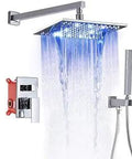 LED Rainfall Shower System With Handheld Solid Brass Luxury Chrome 10 Inch Rain Shower Faucet Set Wall Mounted With Valve