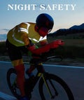 Cyclist wearing Six Pack Of XL High Visibility Reflective Safety T Shirts Breathable Yellow Unisex Workwear Set for night ride.