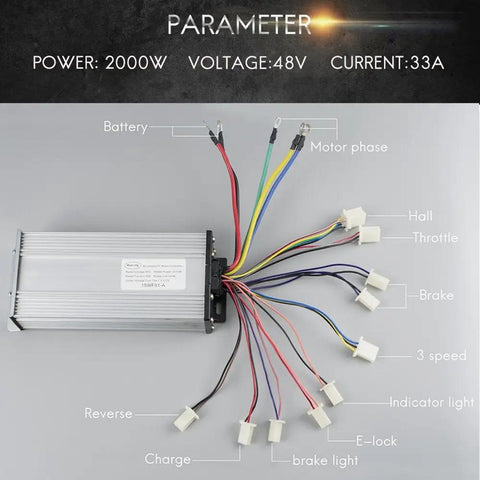 Wiring diagram of Beefed Up Brushless DC Motor Kit For Electric Scooters And Bikes 48V 2000W 4300RPM with MOSFET controller.