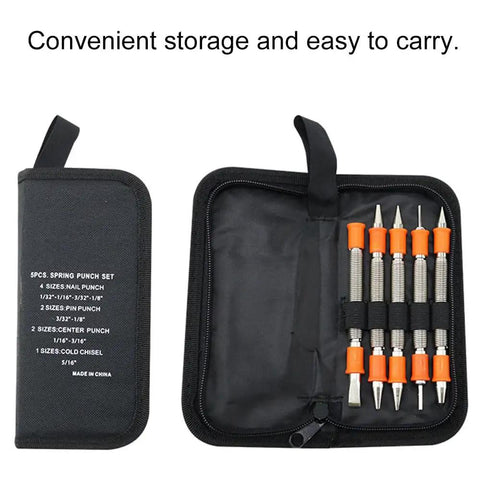 Do It All 5 Piece Nail Setter And Door Hinge Tool Set With Dual Head Punches in black carrying case
